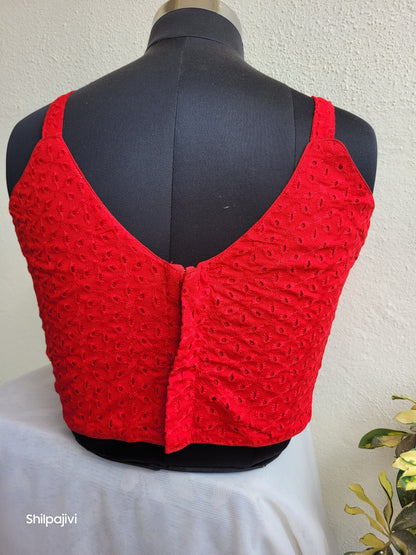Noodle Strap red Chikankari Readymade Blouse