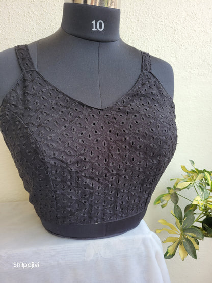Noodle Strap Black Chikankari Readymade Blouse