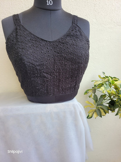 Noodle Strap Black Chikankari Readymade Blouse