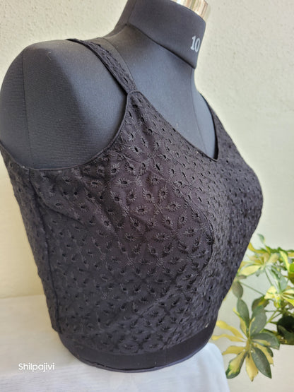 Noodle Strap Black Chikankari Readymade Blouse