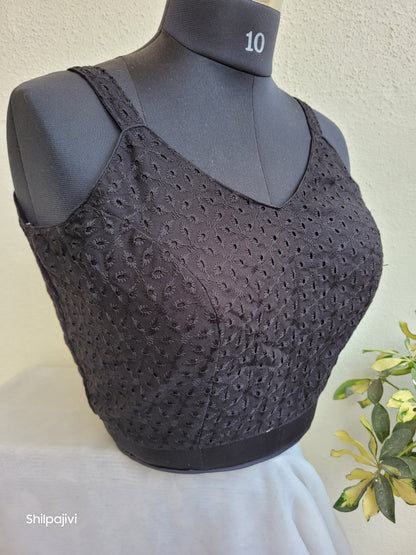 Noodle Strap Black Chikankari Readymade Blouse