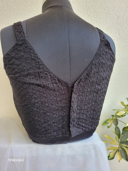 Noodle Strap Black Chikankari Readymade Blouse
