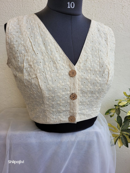 Offwhite chikankari readymade Non padded blouse - sleeveless