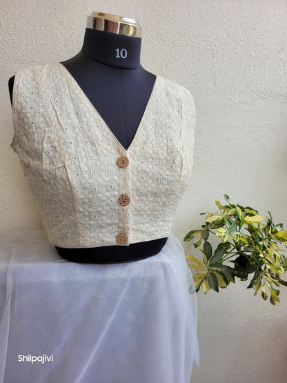 Offwhite chikankari readymade Non padded blouse - sleeveless
