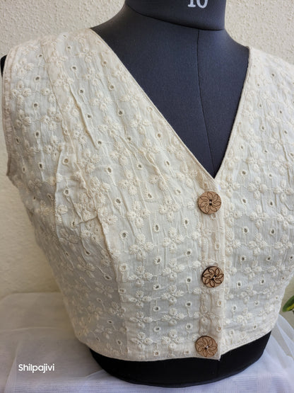 Offwhite chikankari readymade Non padded blouse - sleeveless