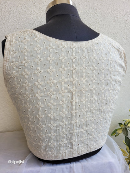 Offwhite chikankari readymade Non padded blouse - sleeveless