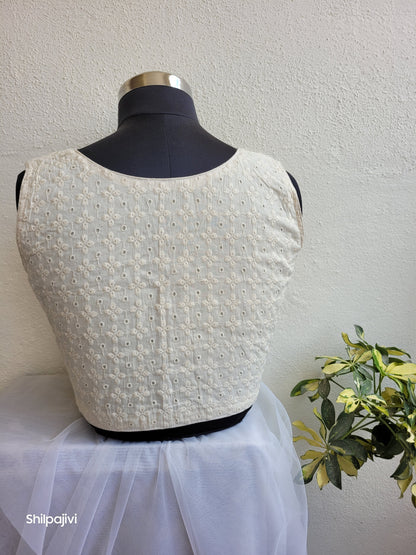 Offwhite chikankari readymade Non padded blouse - sleeveless