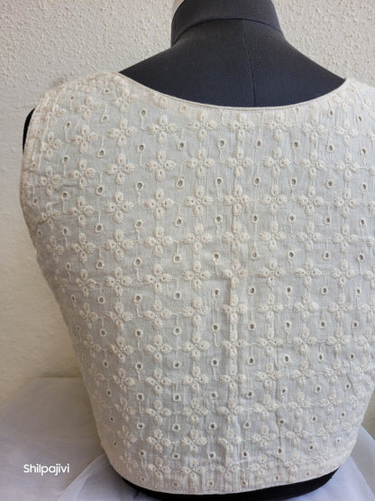 Offwhite chikankari readymade Non padded blouse - sleeveless