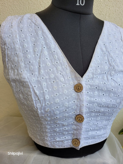 White chikankari readymade Non padded blouse - sleeveless
