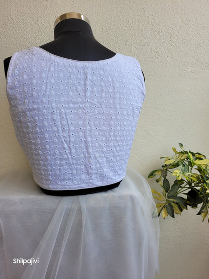 White chikankari readymade Non padded blouse - sleeveless