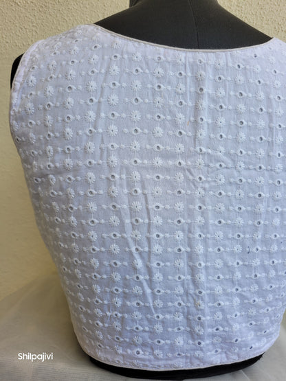 White chikankari readymade Non padded blouse - sleeveless