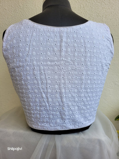 White chikankari readymade Non padded blouse - sleeveless