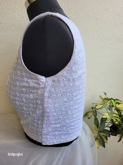 White chikankari readymade Non padded blouse - sleeveless