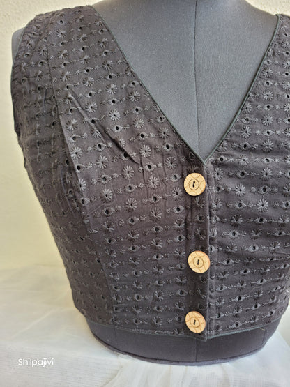 Black chikankari readymade Non padded blouse - sleeveless