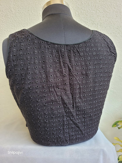 Black chikankari readymade Non padded blouse - sleeveless