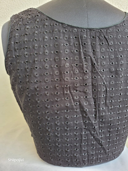 Black chikankari readymade Non padded blouse - sleeveless