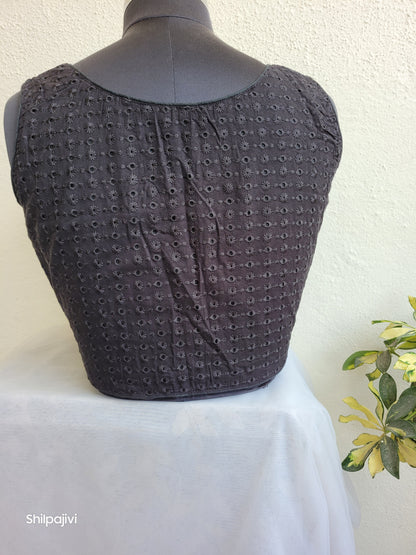 Black chikankari readymade Non padded blouse - sleeveless