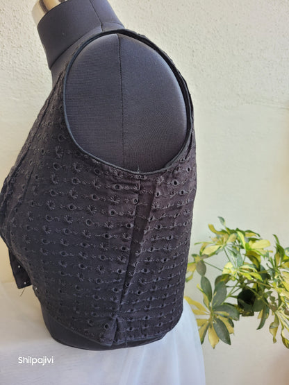 Black chikankari readymade Non padded blouse - sleeveless
