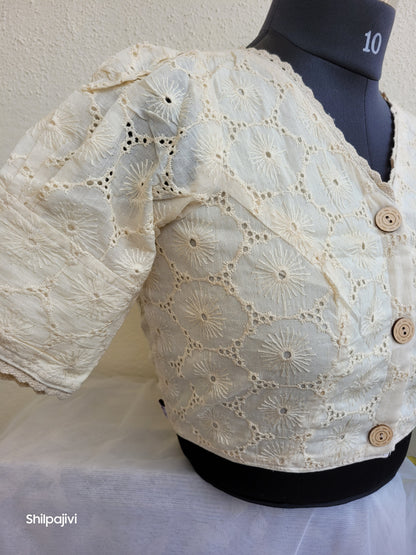 Offwhite chikankari Puff sleeves readymade Non padded blouse