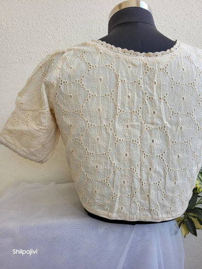 Offwhite chikankari Puff sleeves readymade Non padded blouse
