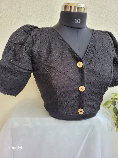 Black chikankari Puff sleeves readymade Non padded blouse