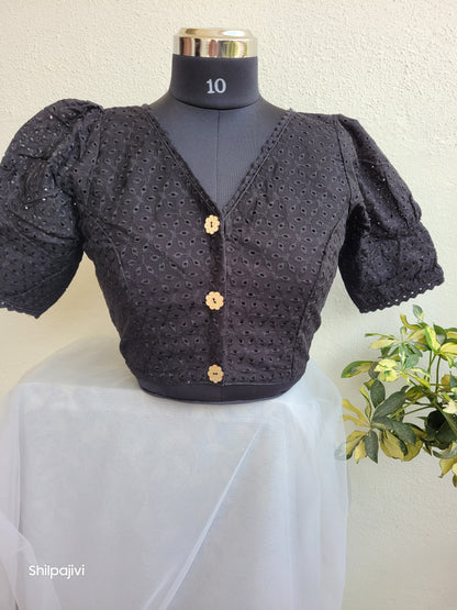 Black chikankari Puff sleeves readymade Non padded blouse