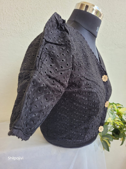 Black chikankari Puff sleeves readymade Non padded blouse