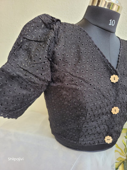 Black chikankari Puff sleeves readymade Non padded blouse