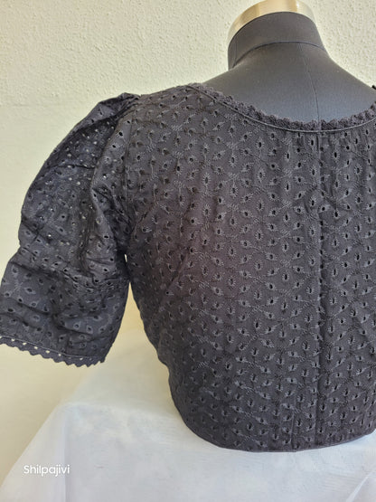 Black chikankari Puff sleeves readymade Non padded blouse