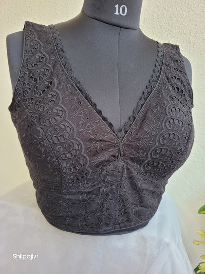 Black chikankari readymade padded blouse - sleeveless