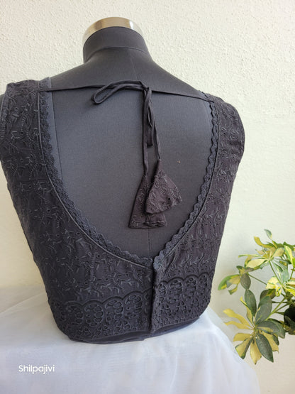 Black chikankari readymade padded blouse - sleeveless