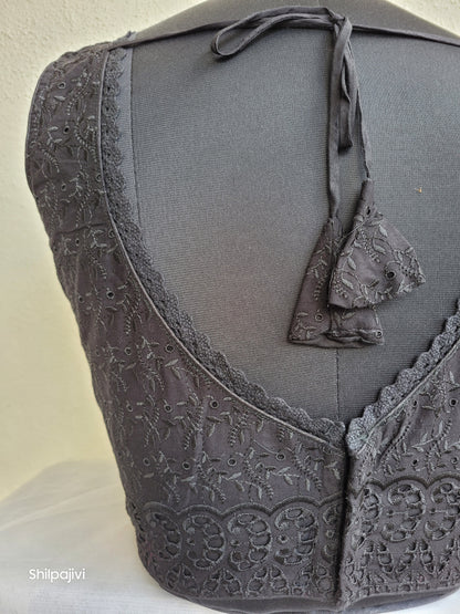 Black chikankari readymade padded blouse - sleeveless