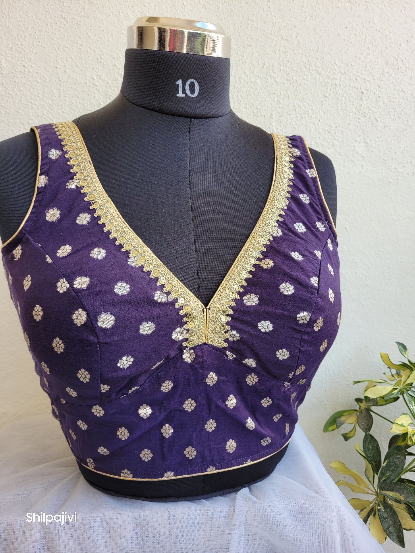 Silk Butta sleeveless padded Blue Blouse