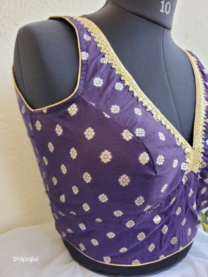 Silk Butta sleeveless padded Blue Blouse