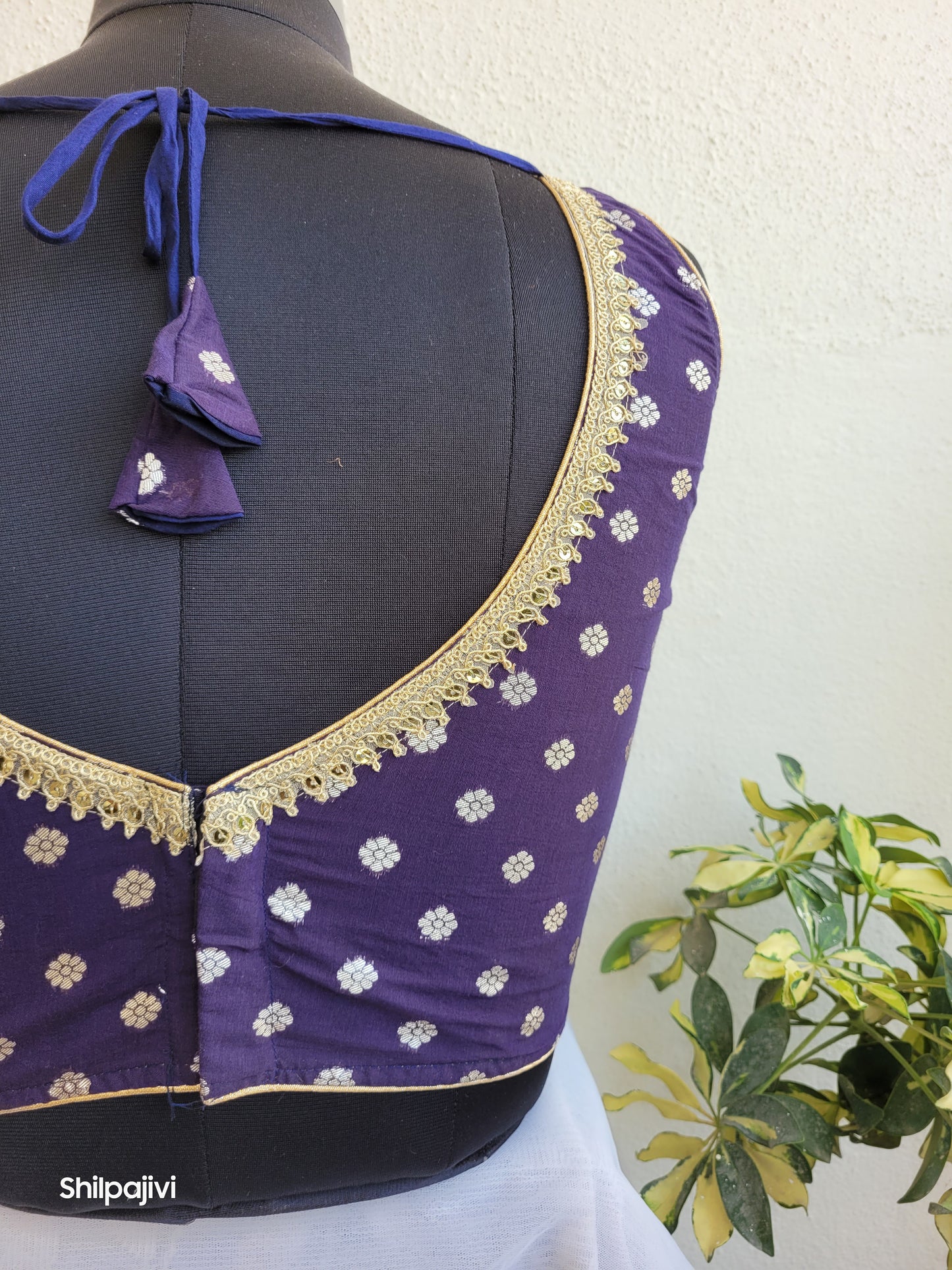 Silk Butta sleeveless padded Blue Blouse