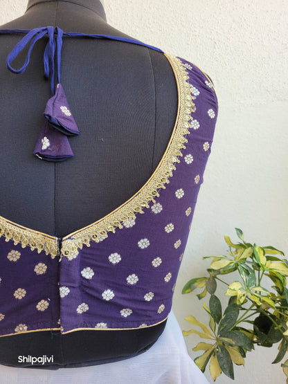 Silk Butta sleeveless padded Blue Blouse