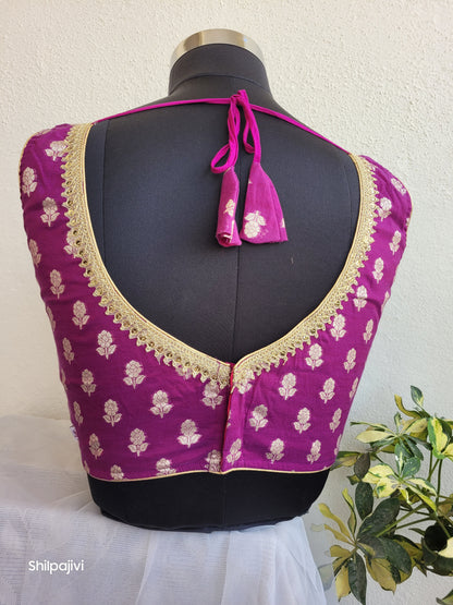 Silk Butta sleeveless padded purple Blouse