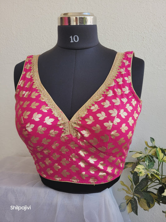 Silk Butta sleeveless padded Pink Blouse