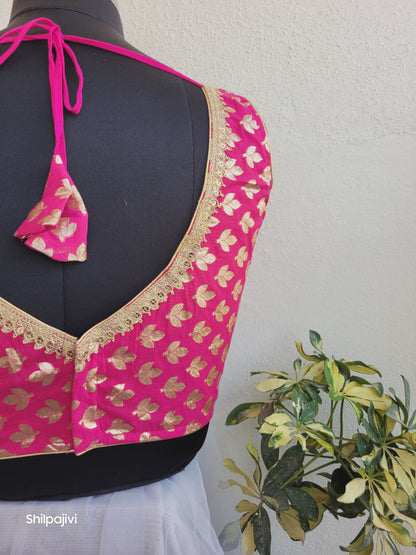 Silk Butta sleeveless padded Pink Blouse