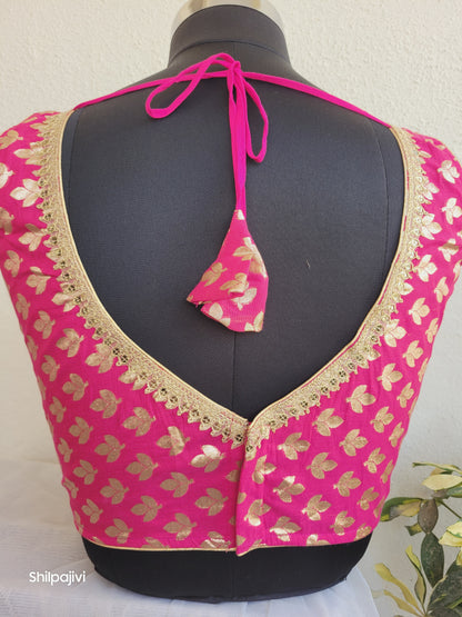 Silk Butta sleeveless padded Pink Blouse