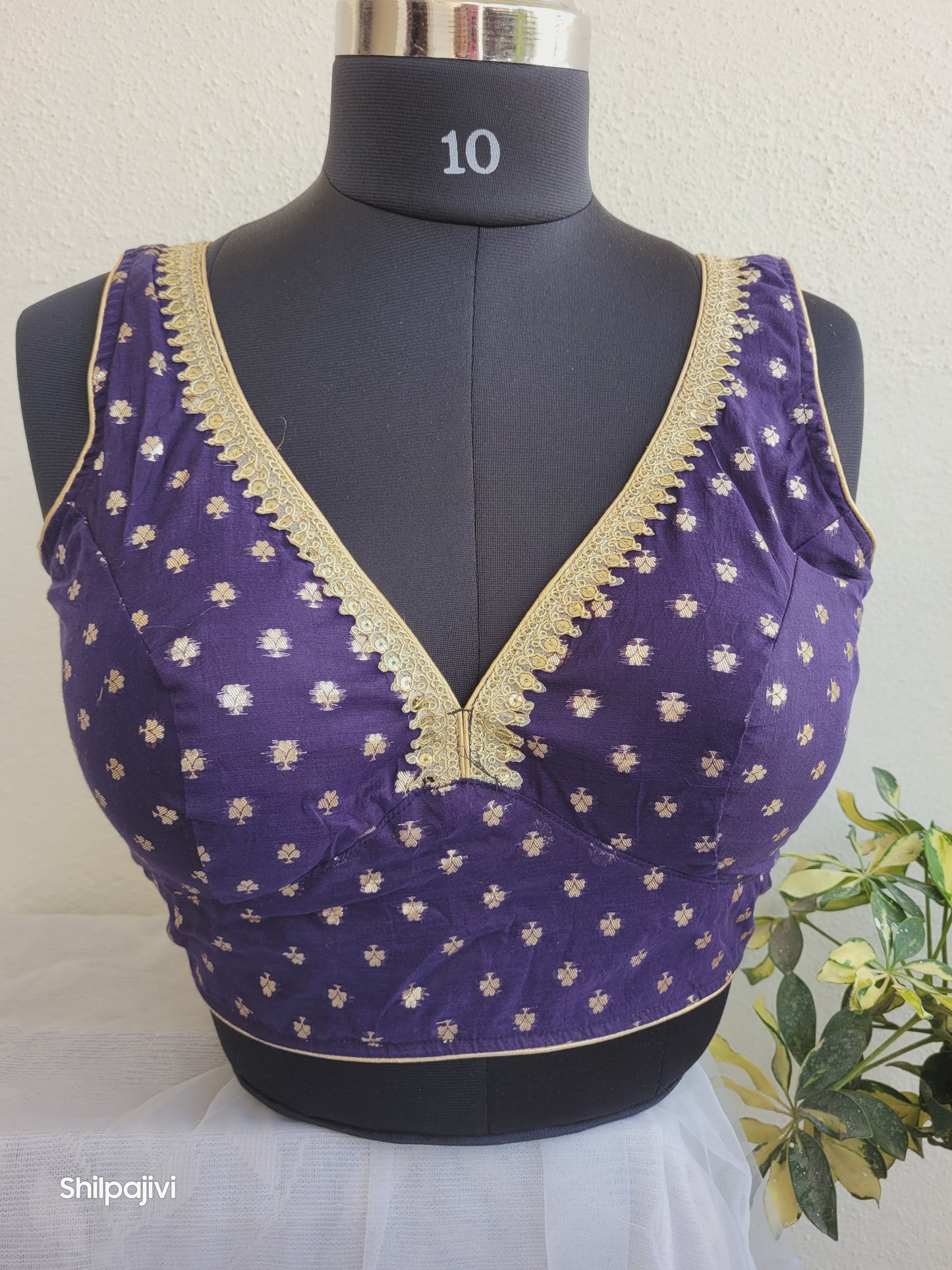 Silk Butta sleeveless padded Blue Blouse