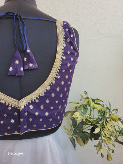 Silk Butta sleeveless padded Blue Blouse