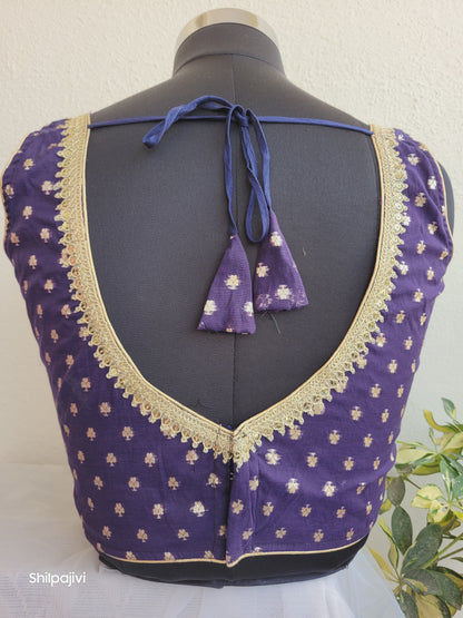 Silk Butta sleeveless padded Blue Blouse