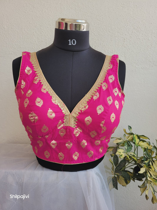 Silk Butta sleeveless padded rani pink blouse