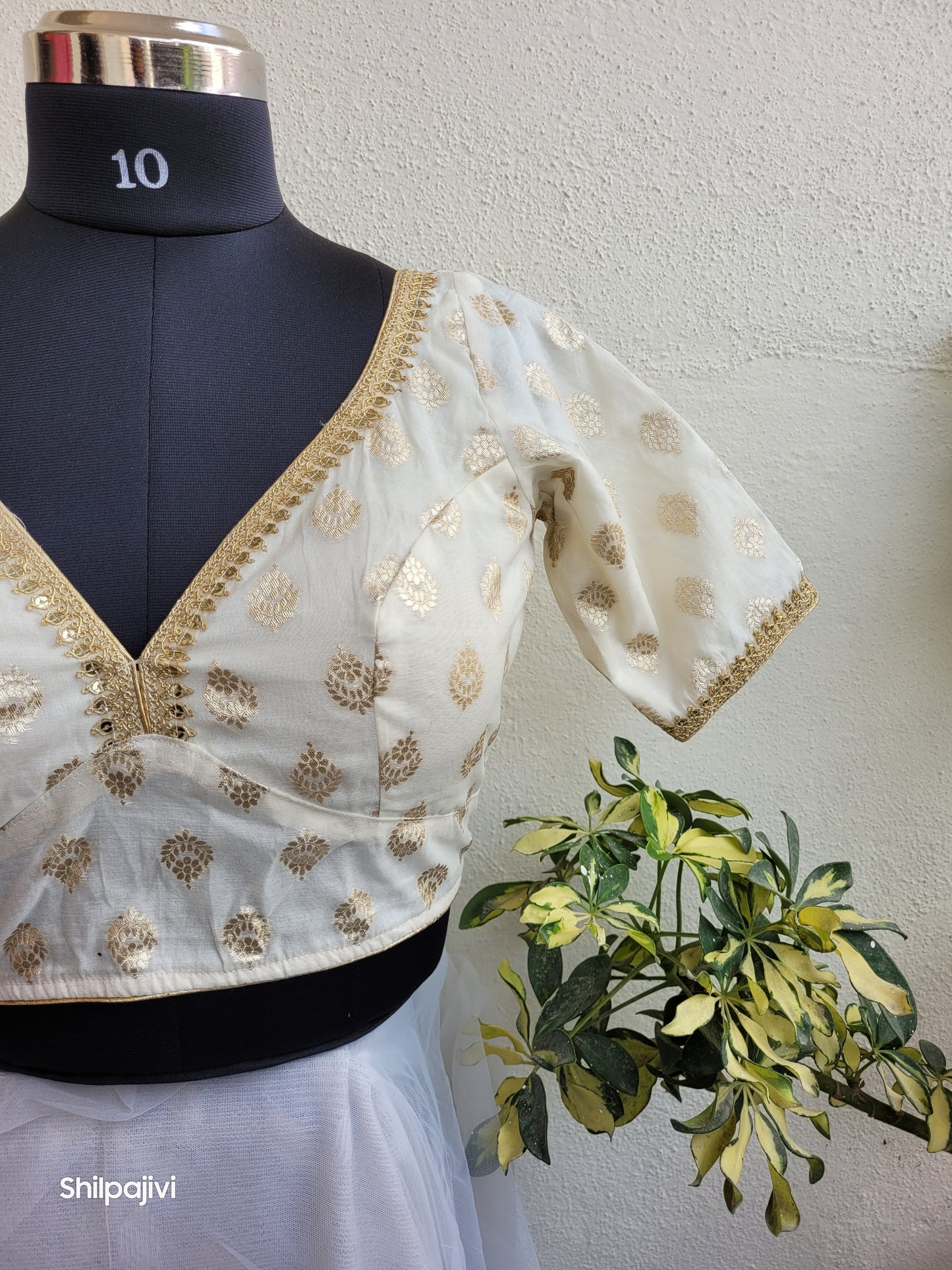 Silk Bindi Zari Butta Blouse with Sequence Lace work