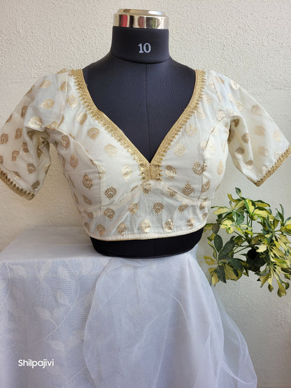 Silk Bindi Zari Butta Blouse with Sequence Lace work