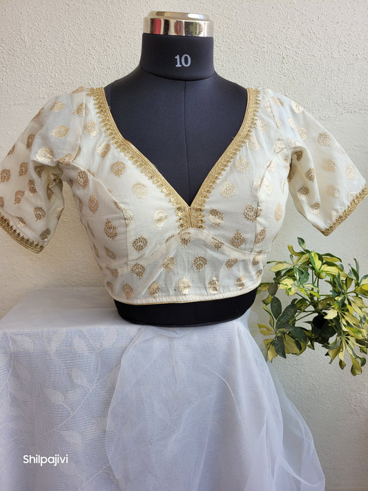Silk Bindi Zari Butta Blouse with Sequence Lace work