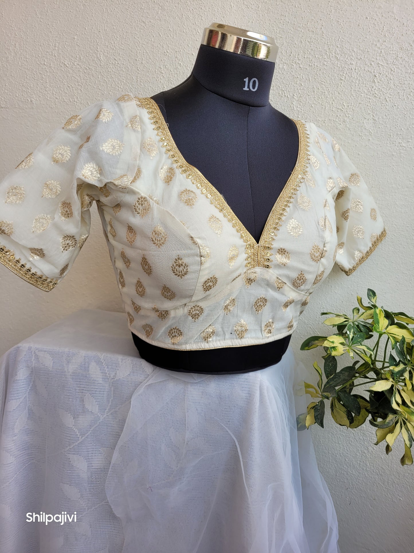 Silk Bindi Zari Butta Blouse with Sequence Lace work