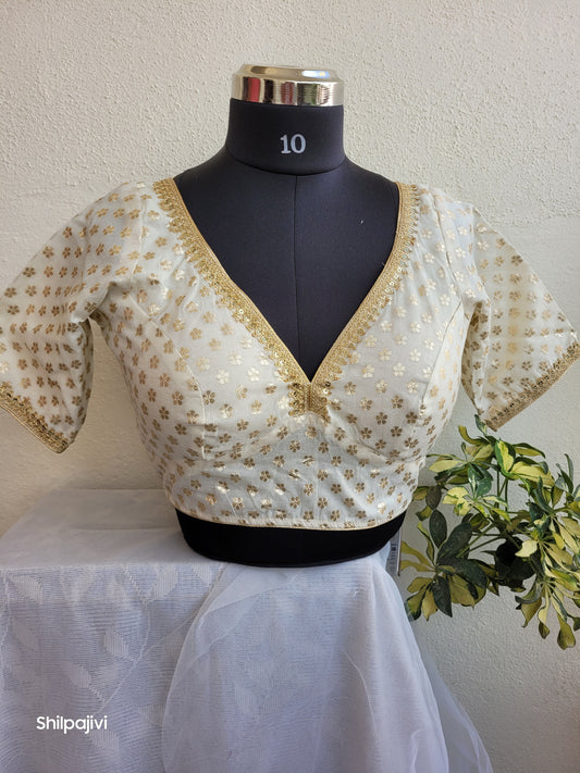 Silk Small Zari Butta Blouse with Sequence Lace work