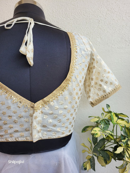 Silk Small Zari Butta Blouse with Sequence Lace work